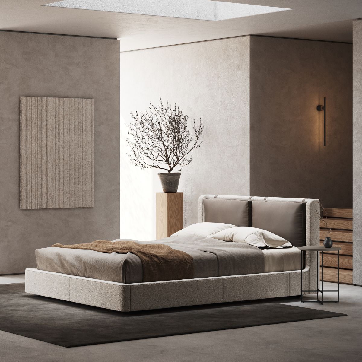 Bedroom trends 2026 by Domkapa A contemporary bedroom with a neatly made bed and a decorative rug underneath. Bedroom trends 2026