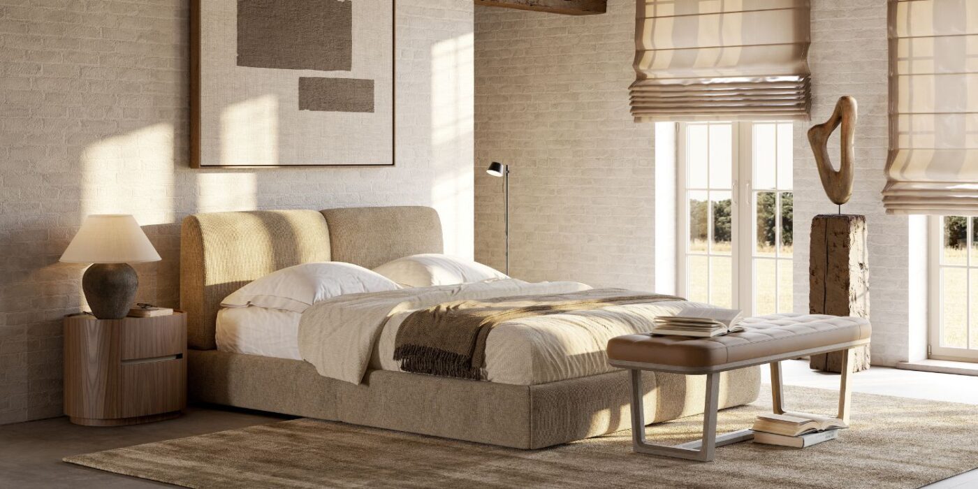 Blog Featured Image - 2026-05-28T164755.180 A cosy bedroom featuring a bed, a bench, a bedside table, and a window letting in natural light. Bedroom trends 2026.