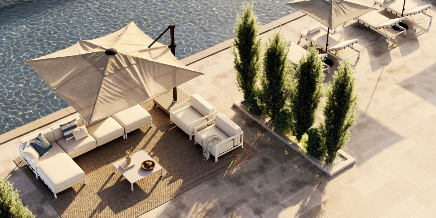 Blog Featured Image - 2026-07-29T104910.990 A patio featuring a swimming pool surrounded by umbrellas, creating a relaxing outdoor space.