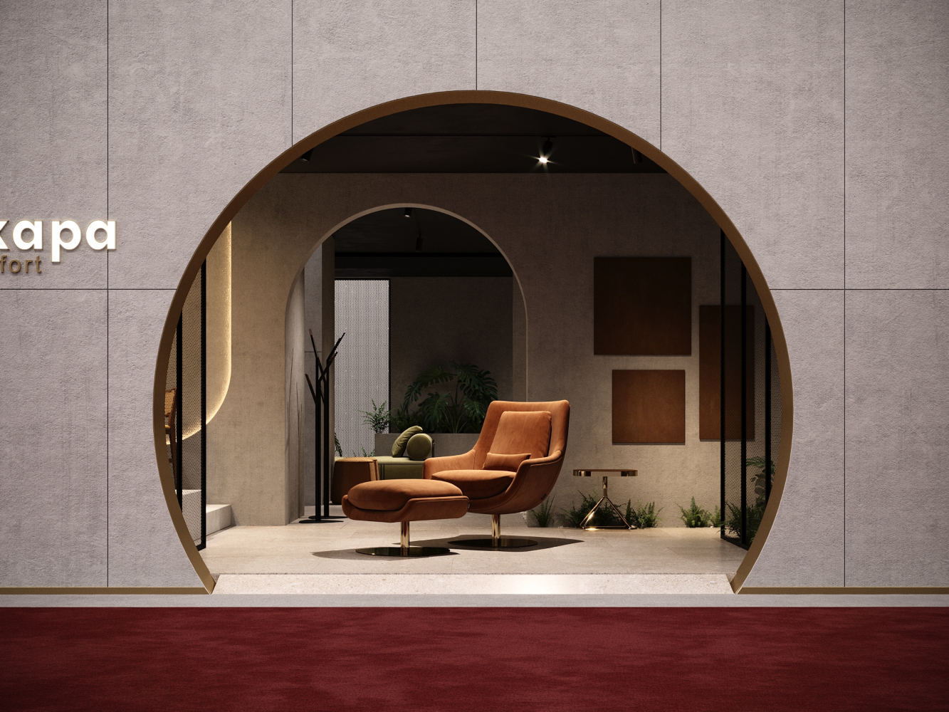 An inviting room with an armchair next to a window. Domkapa's stand at maison et objet.