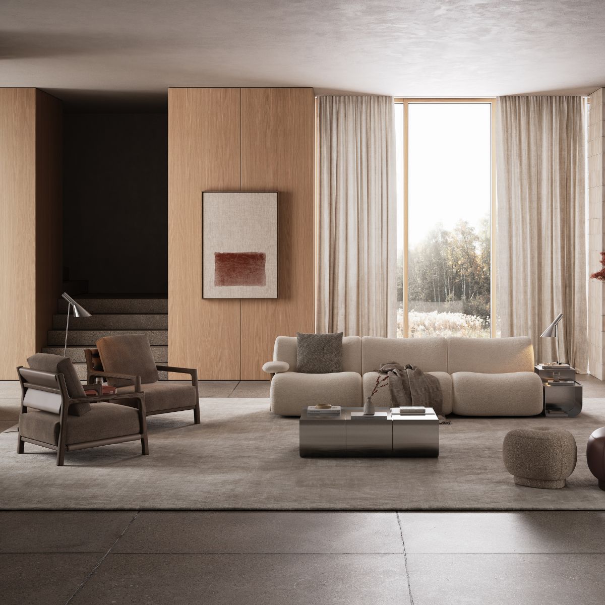 armchairs vs accent chairs by domkapa (8) A well-furnished living room with a comfortable sofa, two stylish armchairs and a central table for gatherings.
