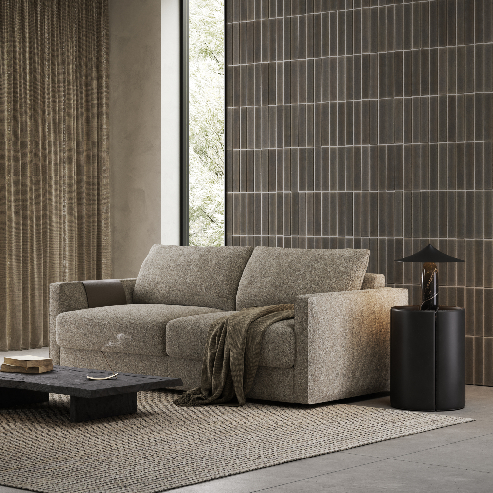 A contemporary living room with a comfortable sofa bed and a minimalist coffee table, designed for relaxation and socialising. Design around the world.