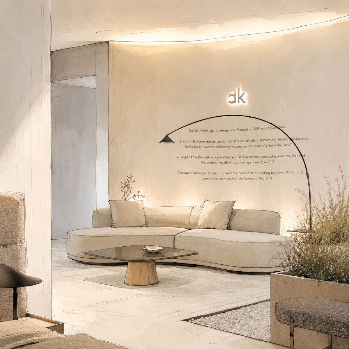 blog article about AI TOOLS (3) Early-stage AI-generated interior concept render showing mood and layout. With Olivia Sofa by Domkapa.