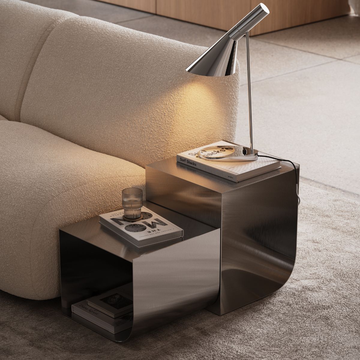 blog article about the end of summer refresh (4) A sleek side table adorned with a contemporary lamp, highlighting modern interior decor elements.
