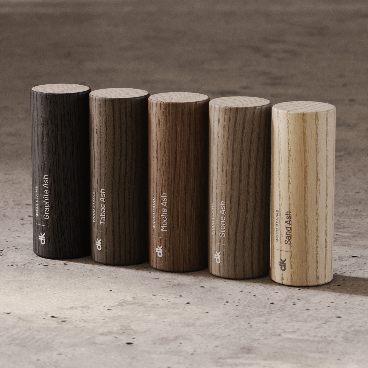 blog1_madeiras Wood material samples displayed in tubes.