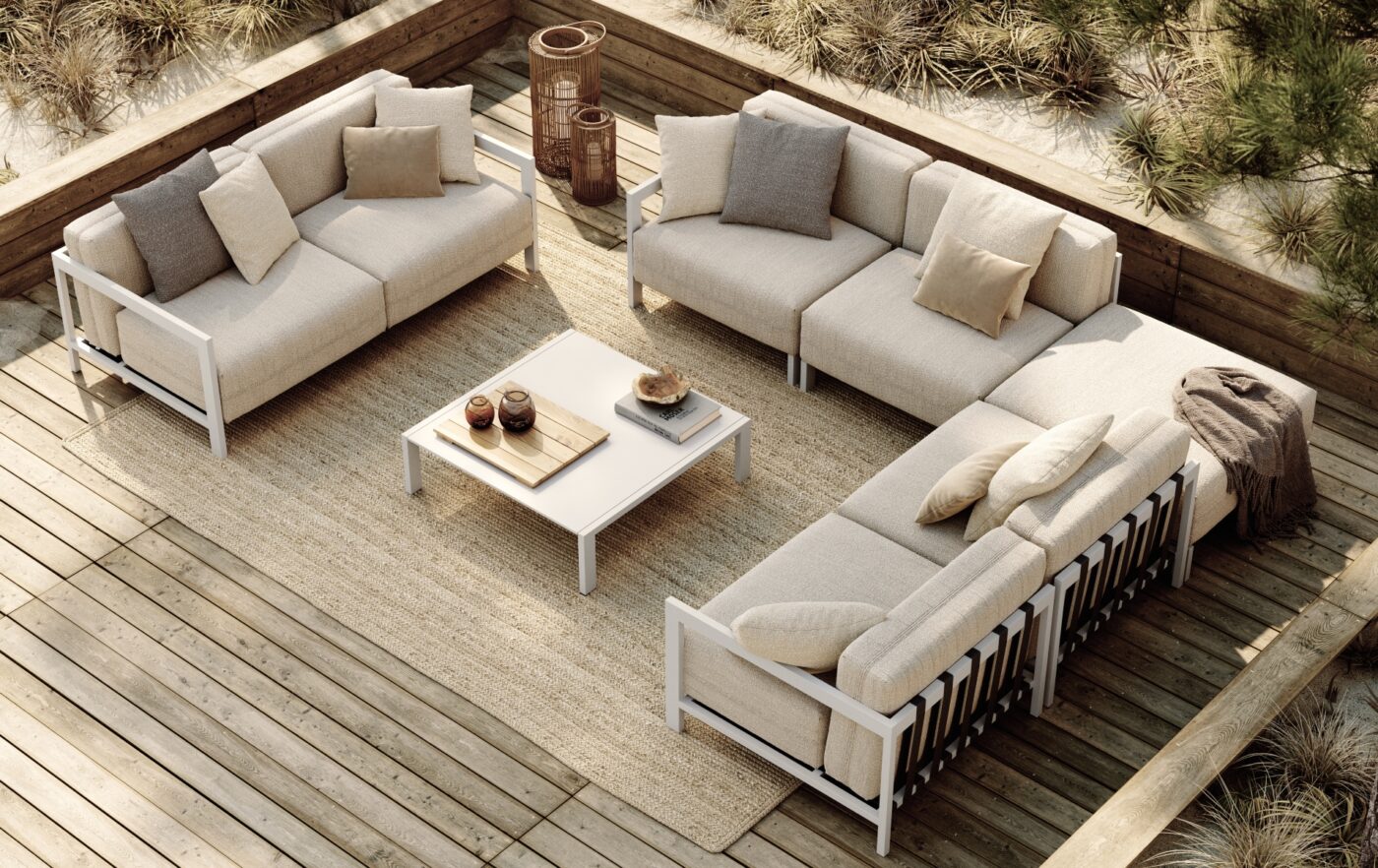 Bondi Outdoor Set by Domkapa with a sofa, armchairs and a coffee table.