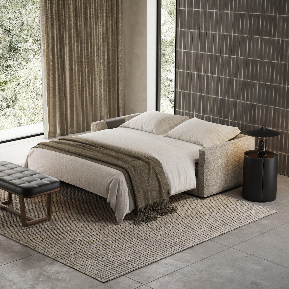 camablog sofa bed in a small living room with neutral colors