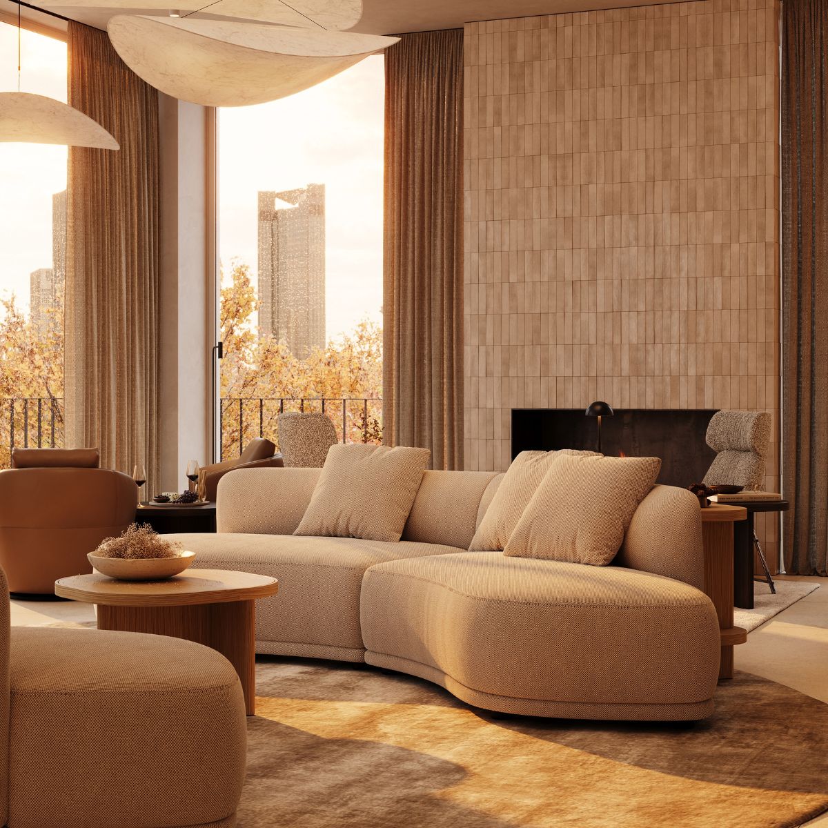curves or clean lines by domkapa (3) A stylish living room with a large modular sofa and a coffee table, inviting for social gatherings and leisure.