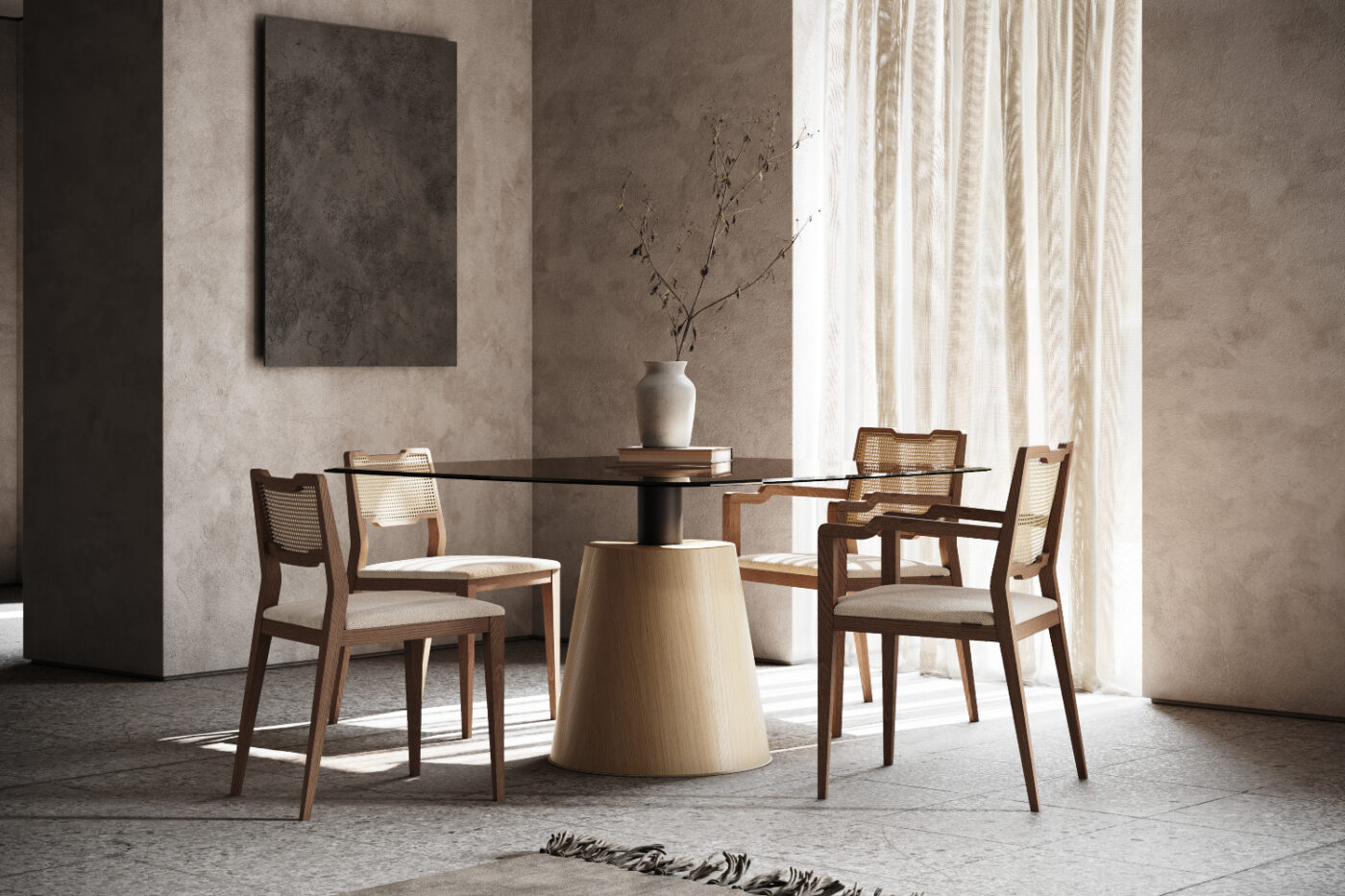 A well-arranged dining table surrounded by chairs in a bright room, perfect for family meals and socialising. 2025 dining room trends