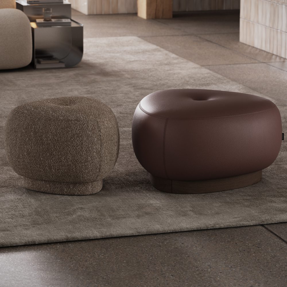jules poufs and hybrid living blog A pair of poufs situated on a plush carpet, enhancing the room's comfort and aesthetic.