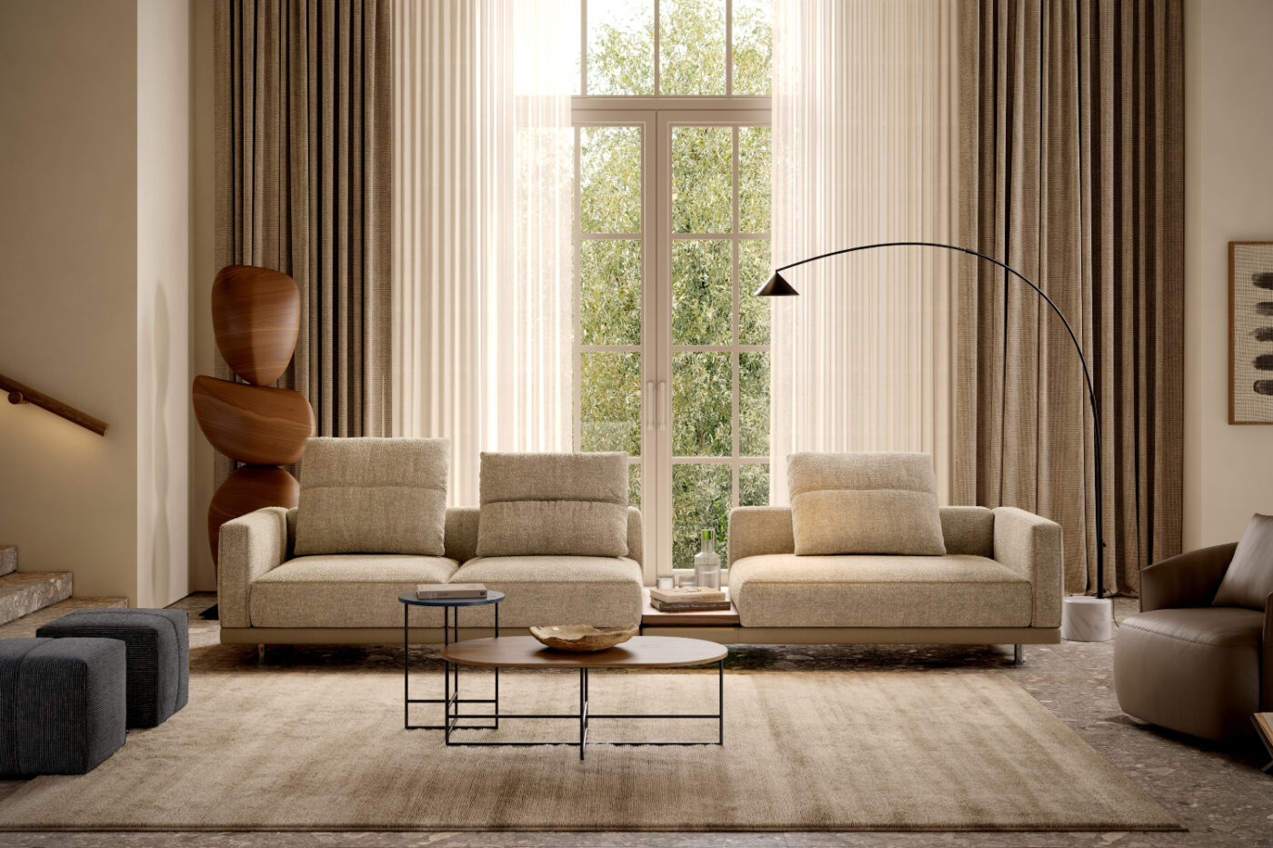 A stylish living room with the comfortable laurent modular sofa, a coffee table, and a lamp, perfect for relaxation and gatherings.