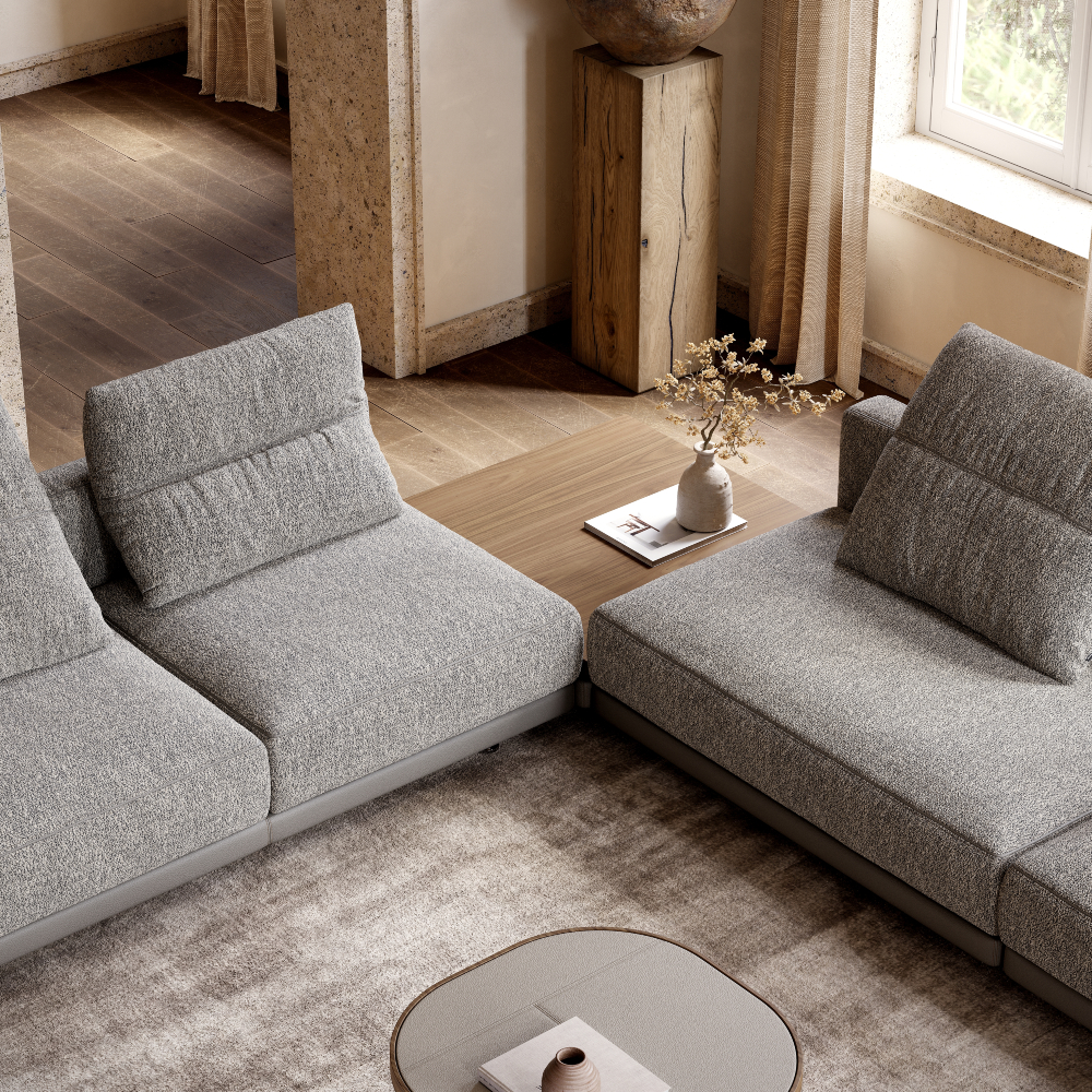 Module with a wooden table from the laurent modular sofa.