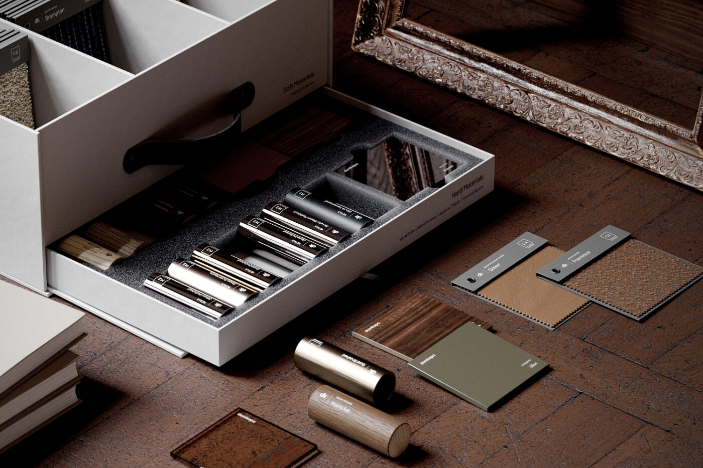 sample box samples A collection of paint samples displayed in a box on a table, featuring a variety of colours for design choices. Textile Trends 2026